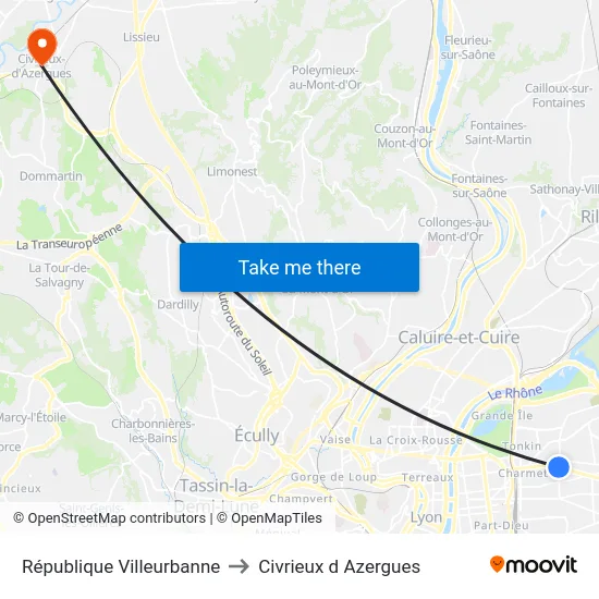 République Villeurbanne to Civrieux d Azergues map