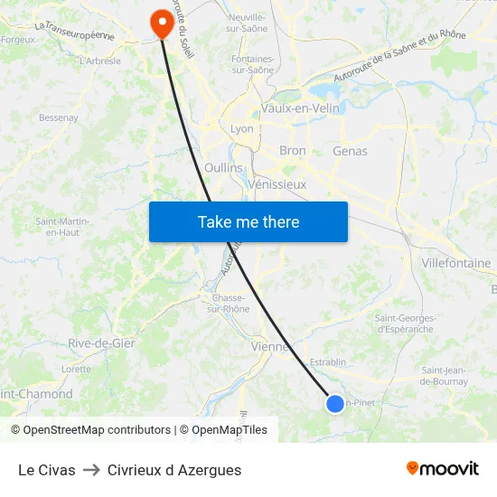 Le Civas to Civrieux d Azergues map
