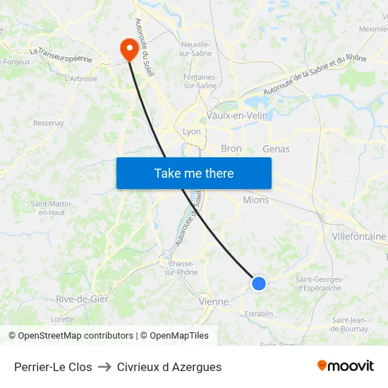 Perrier-Le Clos to Civrieux d Azergues map