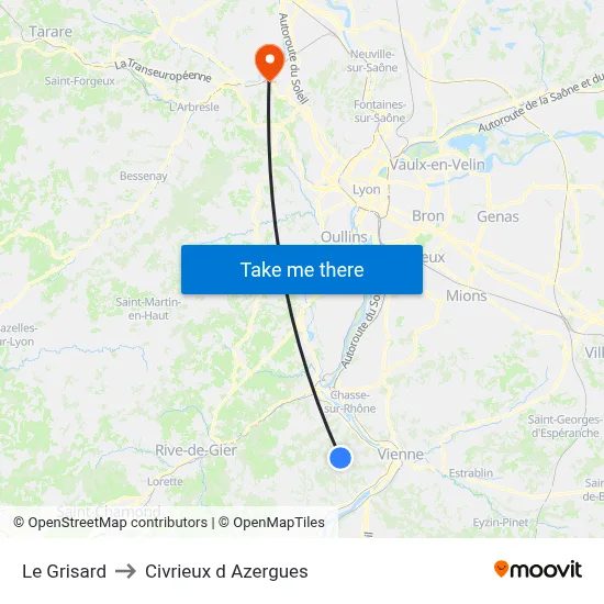 Le Grisard to Civrieux d Azergues map
