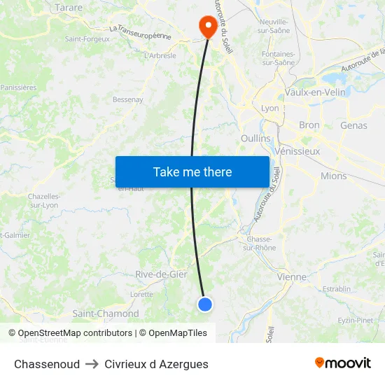 Chassenoud to Civrieux d Azergues map