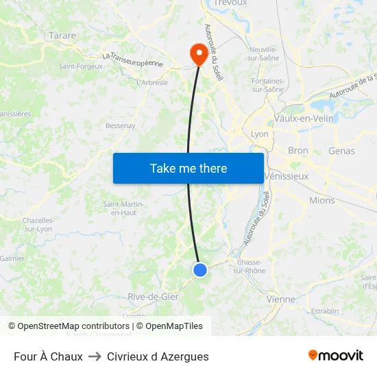 Four À Chaux to Civrieux d Azergues map