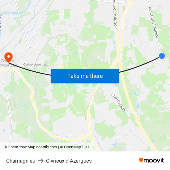 Chamagnieu to Civrieux d Azergues map