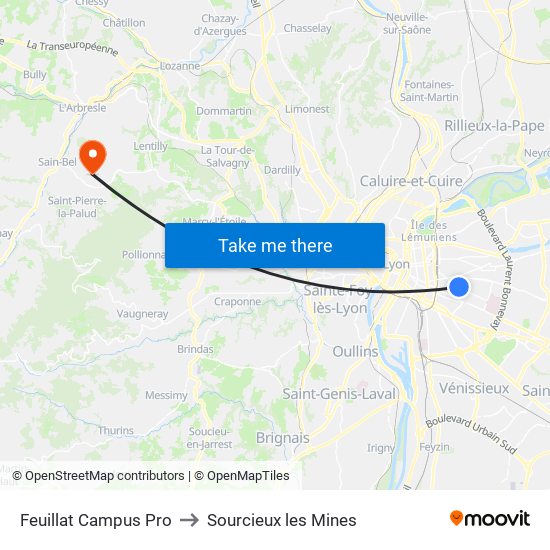 Feuillat Campus Pro to Sourcieux les Mines map