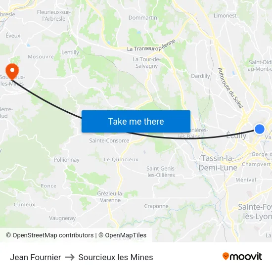 Jean Fournier to Sourcieux les Mines map