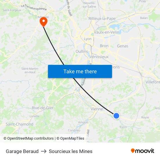 Garage Beraud to Sourcieux les Mines map