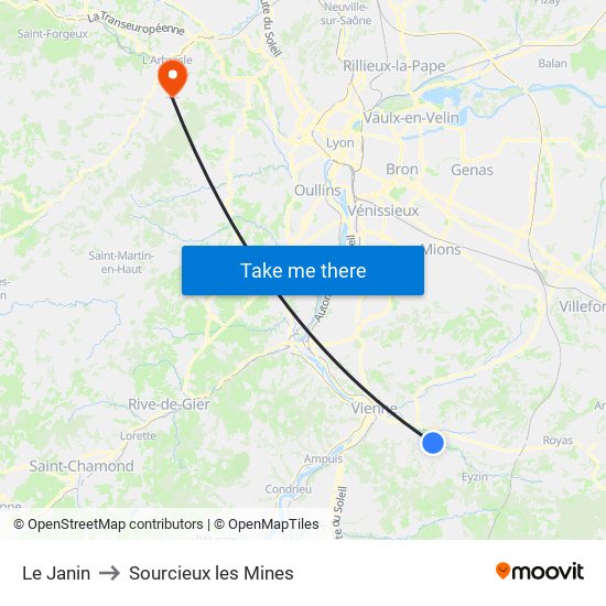 Le Janin to Sourcieux les Mines map