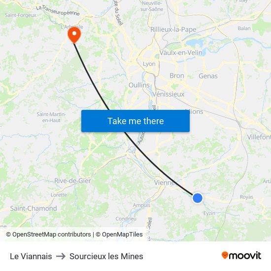Le Viannais to Sourcieux les Mines map
