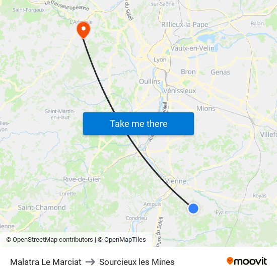Malatra Le Marciat to Sourcieux les Mines map