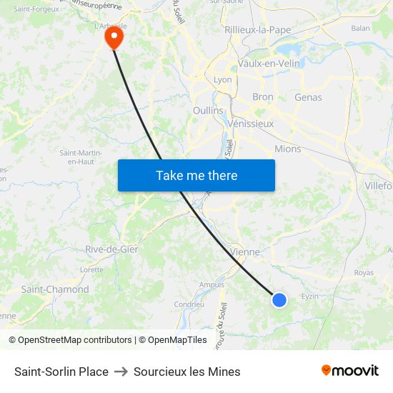 Saint-Sorlin Place to Sourcieux les Mines map