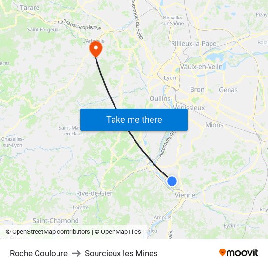 Roche Couloure to Sourcieux les Mines map