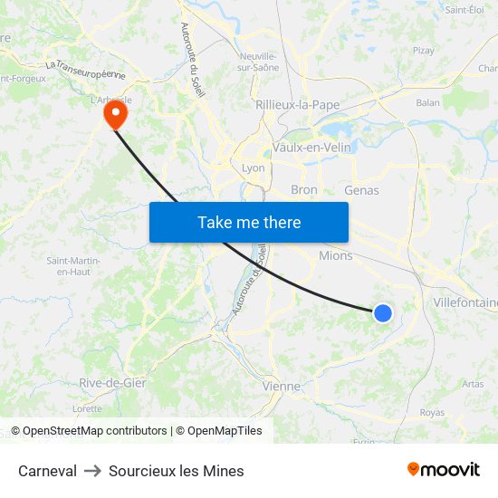 Carneval to Sourcieux les Mines map