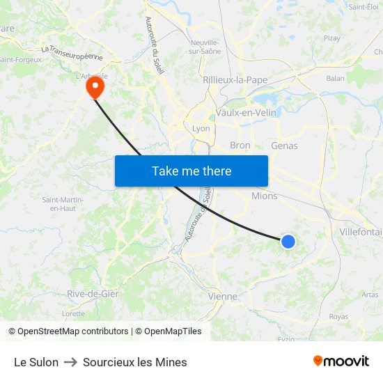 Le Sulon to Sourcieux les Mines map