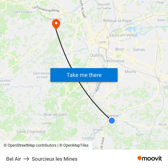 Bel Air to Sourcieux les Mines map