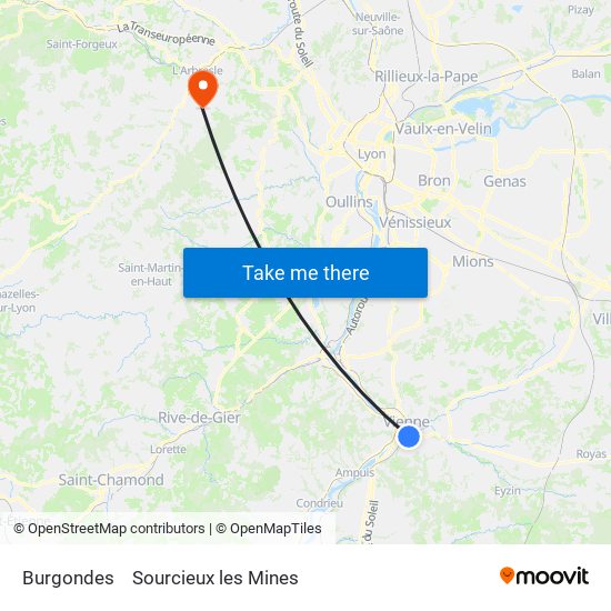 Burgondes to Sourcieux les Mines map