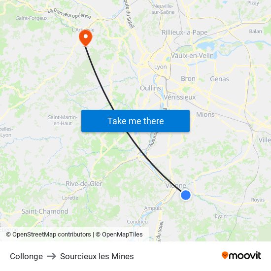 Collonge to Sourcieux les Mines map