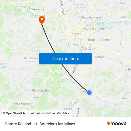 Comte Rolland to Sourcieux les Mines map