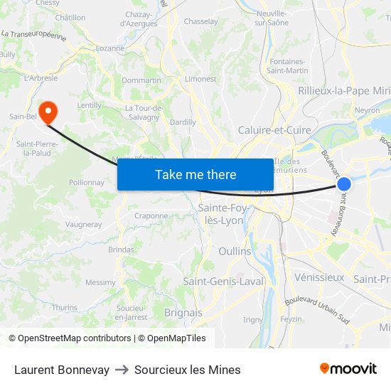 Laurent Bonnevay to Sourcieux les Mines map