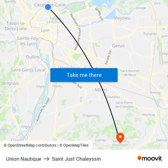 Union Nautique to Saint Just Chaleyssin map