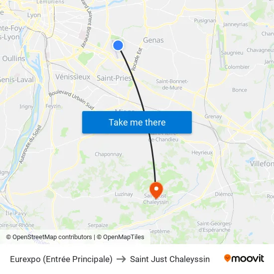 Eurexpo (Entrée Principale) to Saint Just Chaleyssin map