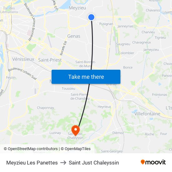 Meyzieu Les Panettes to Saint Just Chaleyssin map