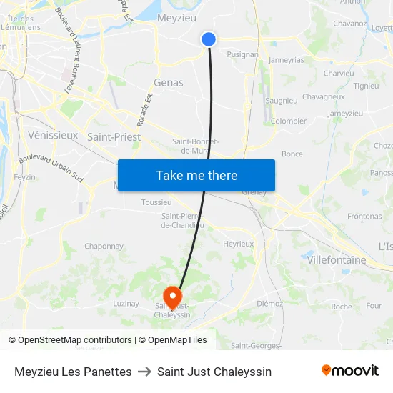 Meyzieu Les Panettes to Saint Just Chaleyssin map