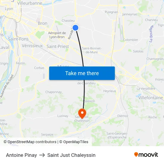 Antoine Pinay to Saint Just Chaleyssin map