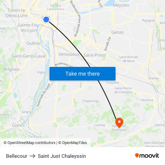 Bellecour to Saint Just Chaleyssin map