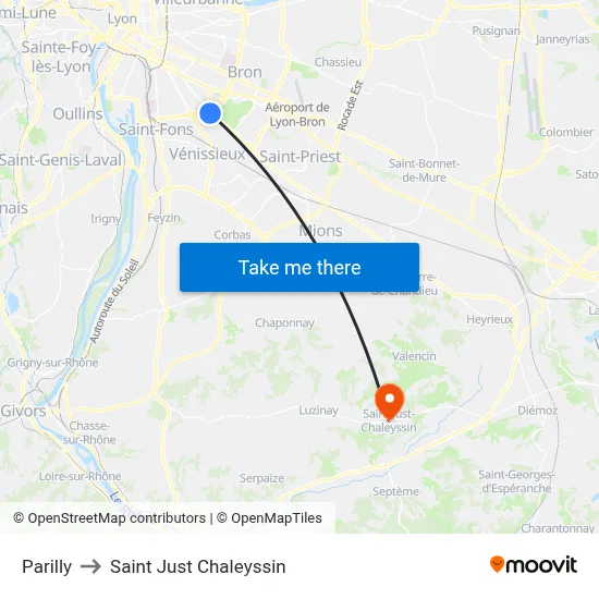 Parilly to Saint Just Chaleyssin map