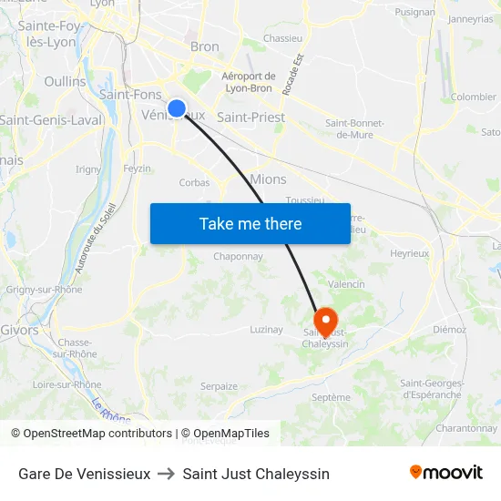 Gare De Venissieux to Saint Just Chaleyssin map