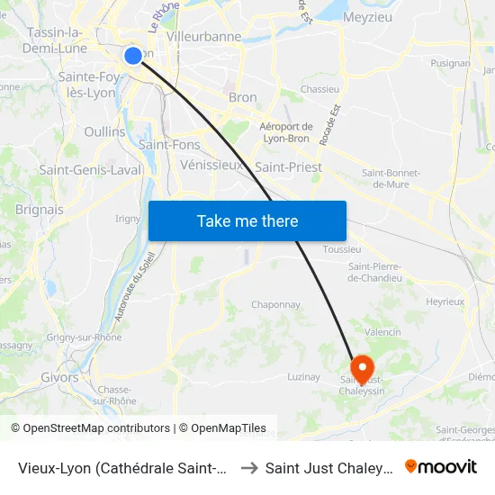 Vieux-Lyon (Cathédrale Saint-Jean) to Saint Just Chaleyssin map