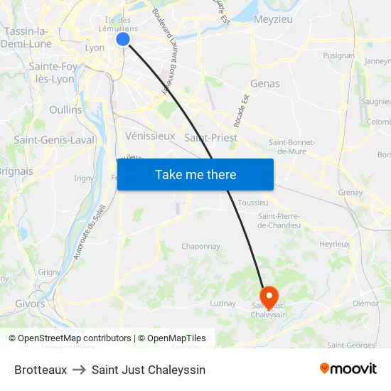 Brotteaux to Saint Just Chaleyssin map