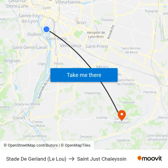 Stade De Gerland (Le Lou) to Saint Just Chaleyssin map