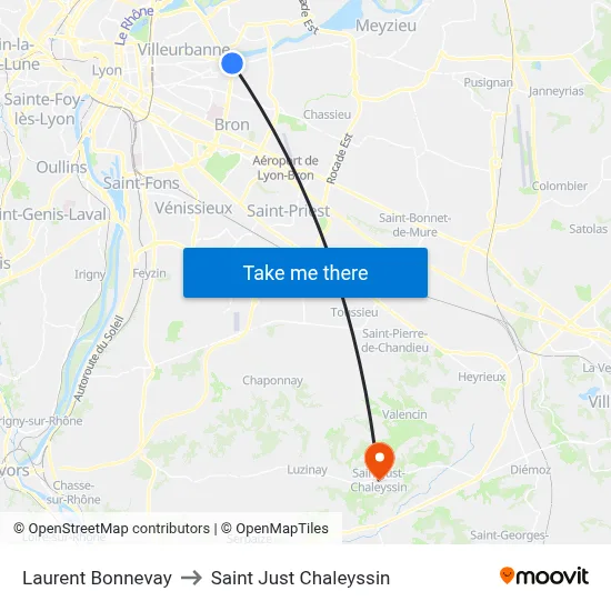 Laurent Bonnevay to Saint Just Chaleyssin map