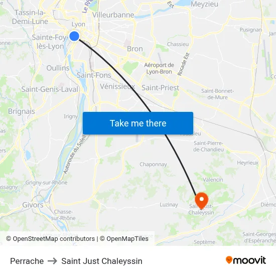 Perrache to Saint Just Chaleyssin map