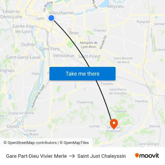 Gare Part-Dieu Vivier Merle to Saint Just Chaleyssin map