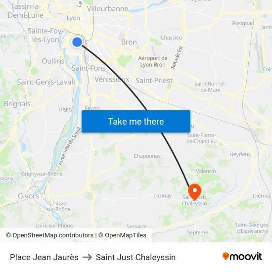 Place Jean Jaurès to Saint Just Chaleyssin map