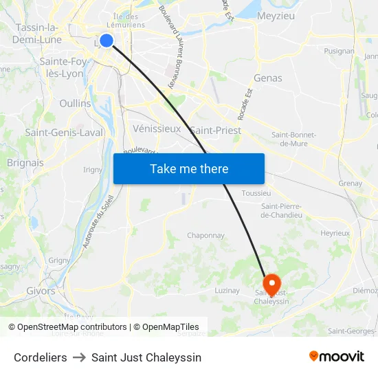 Cordeliers to Saint Just Chaleyssin map