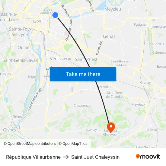 République Villeurbanne to Saint Just Chaleyssin map