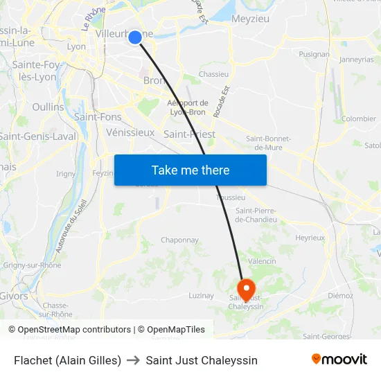 Flachet (Alain Gilles) to Saint Just Chaleyssin map