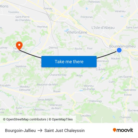 Bourgoin-Jallieu to Saint Just Chaleyssin map