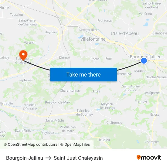 Bourgoin-Jallieu to Saint Just Chaleyssin map