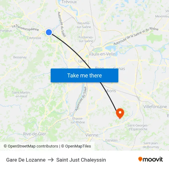 Gare De Lozanne to Saint Just Chaleyssin map