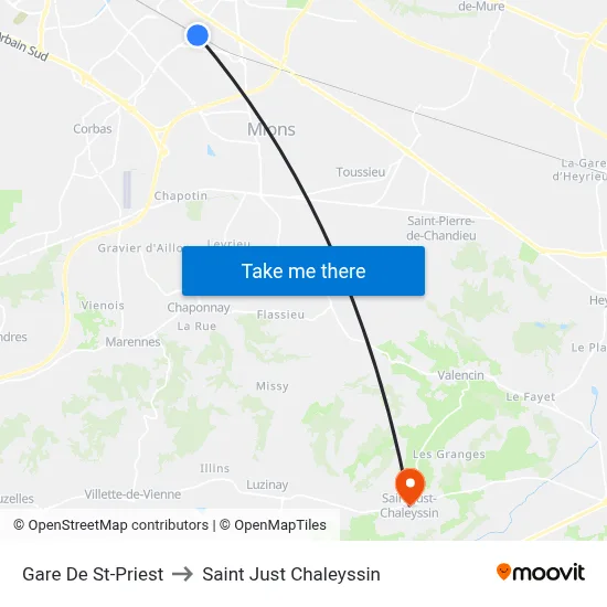 Gare De St-Priest to Saint Just Chaleyssin map