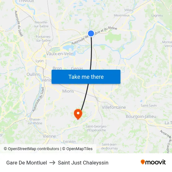 Gare De Montluel to Saint Just Chaleyssin map