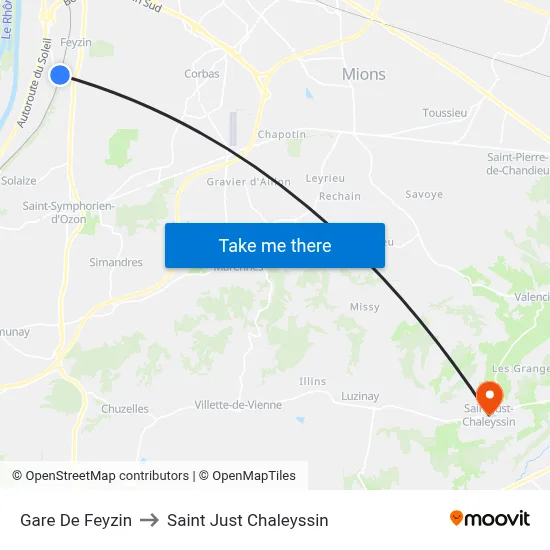 Gare De Feyzin to Saint Just Chaleyssin map