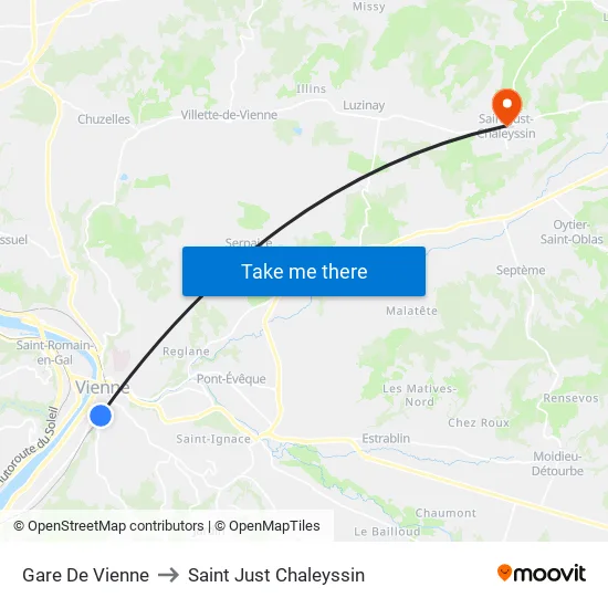 Gare De Vienne to Saint Just Chaleyssin map
