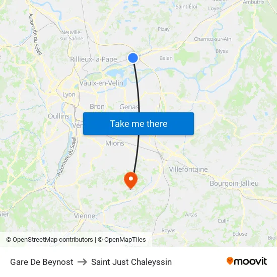 Gare De Beynost to Saint Just Chaleyssin map