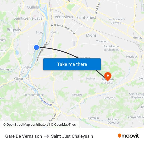 Gare De Vernaison to Saint Just Chaleyssin map