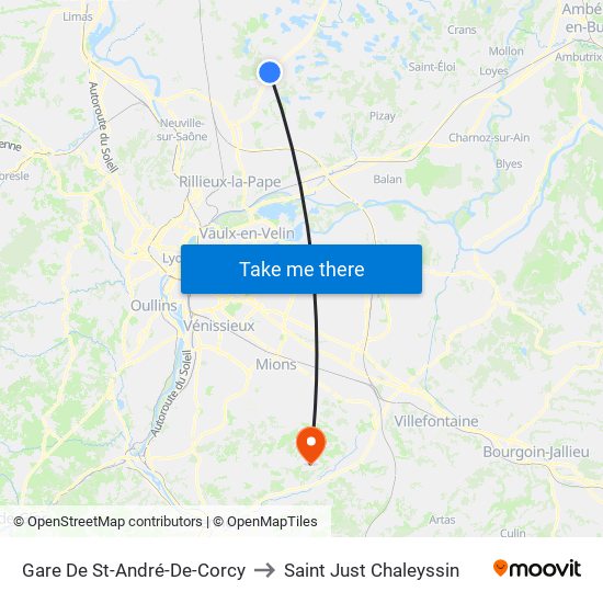 Gare De St-André-De-Corcy to Saint Just Chaleyssin map